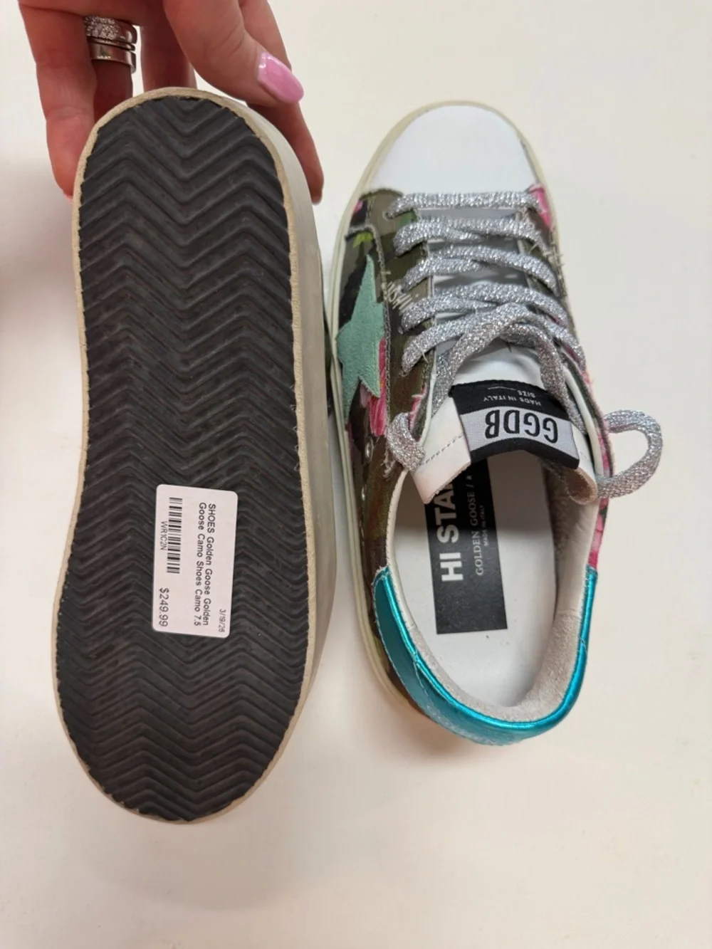 Golden Goose Kids Hi Star Floral Sneakers in Pink, Teal & Silver - Picture 5 of 5